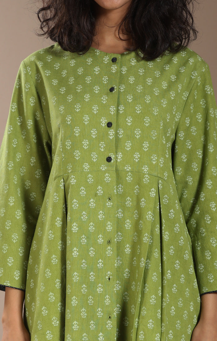 Pickle Green Twill Shirt Dress with Twill Pants
