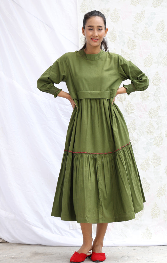 Sap Green Organic Cotton Tiered Dress Ihaworld Sap Green Organic Cotton Tiered Dress Ihaworld