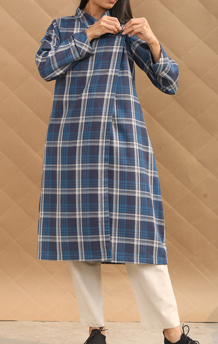 Checked Wool Twill Wrap Tunic