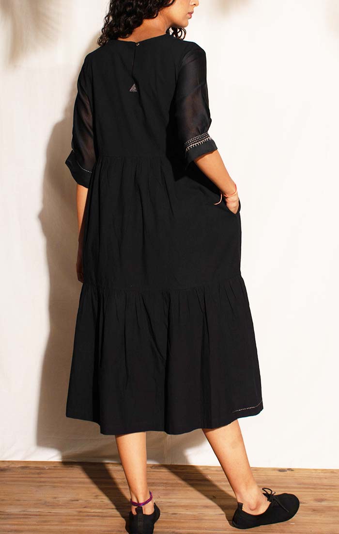 Black organic cotton Tiered Dress