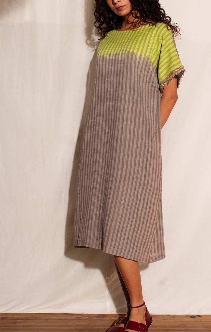 Shift Dress Ombre- Charcoal Lime Green