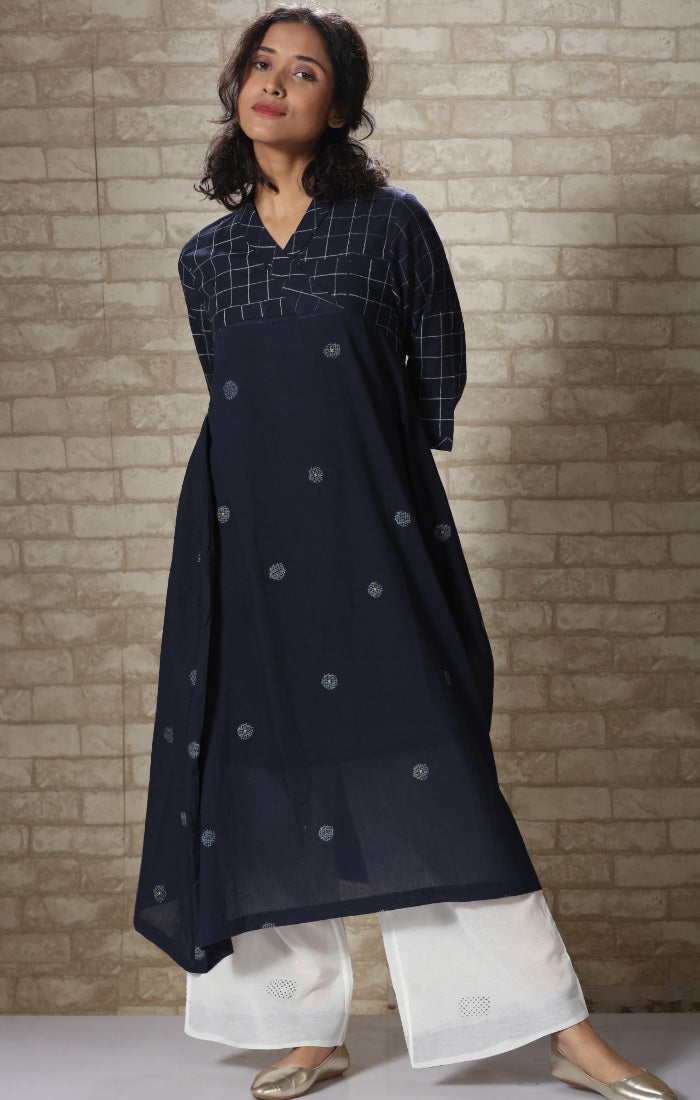 Indigo Handblock Printed Tunic Dress