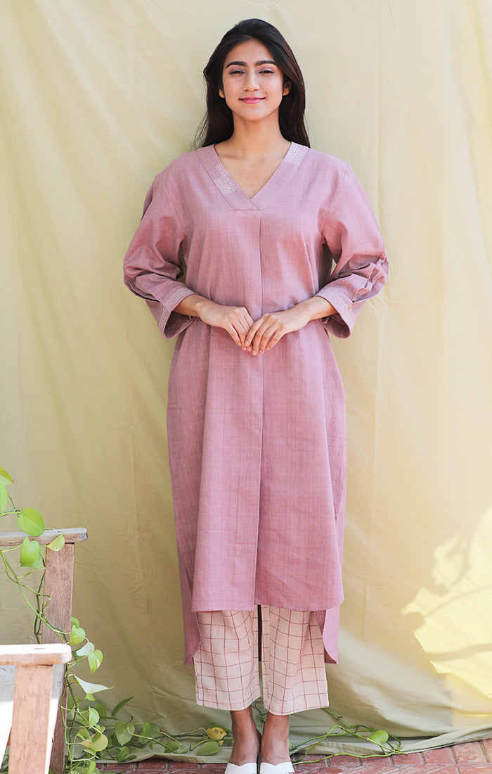 Lilac handspun handwoven cotton tunic with pants