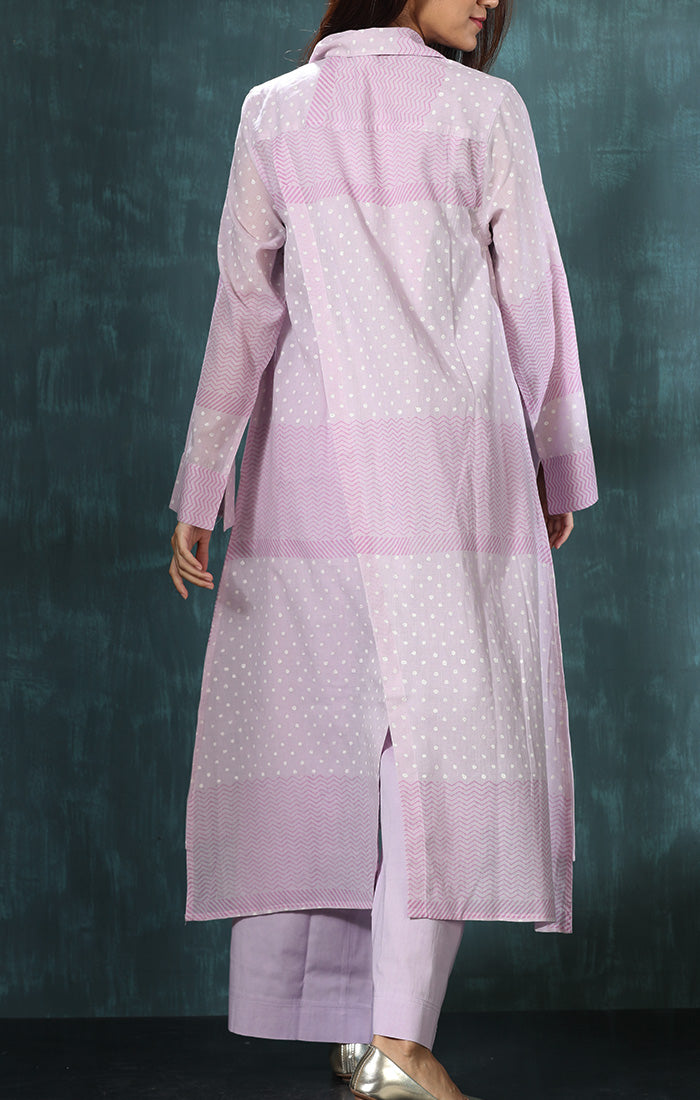 Lavender Shirt Dress /Long Tunic with back slit