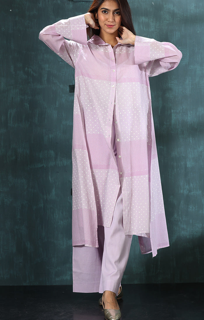 Lavender Shirt Dress /Long Tunic with back slit