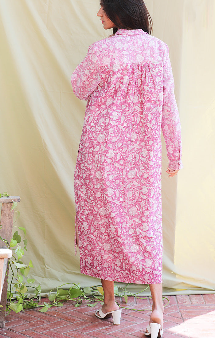 Lilac Floral Block Printed Shirt Dress