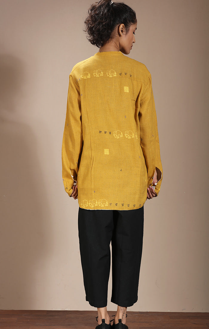 Overshirt (Shirt Jacket) Mustard with Handblock Prints