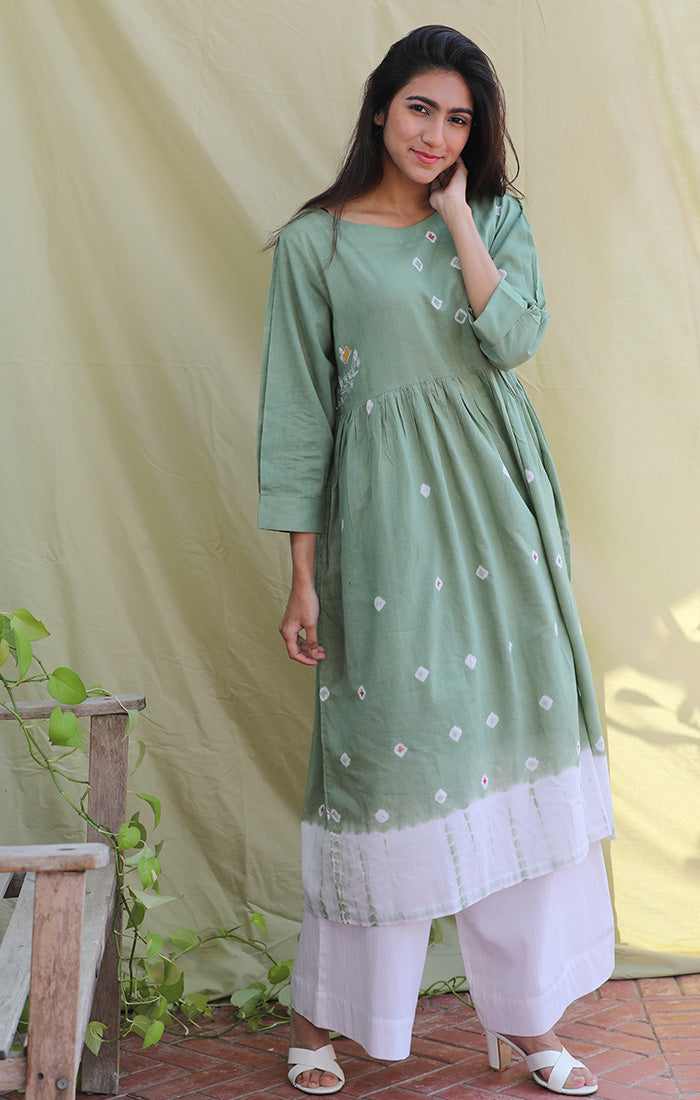 Mint Green Tunic Dress Bandej with white culottes