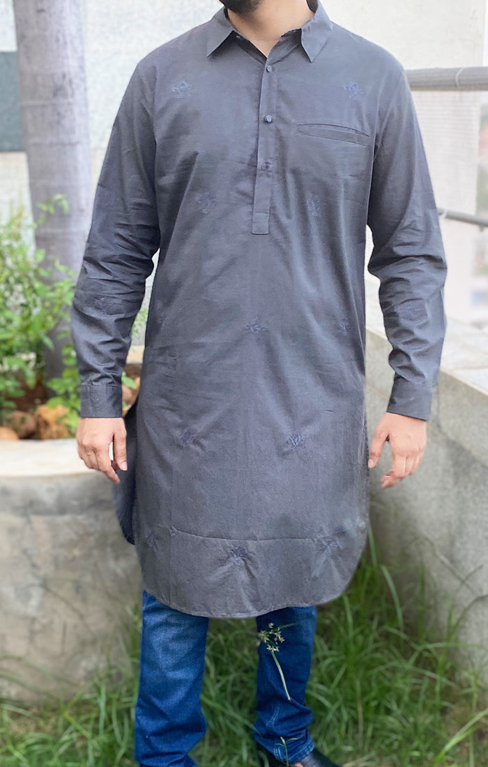 Grey Pathani Kurta Ihaworld