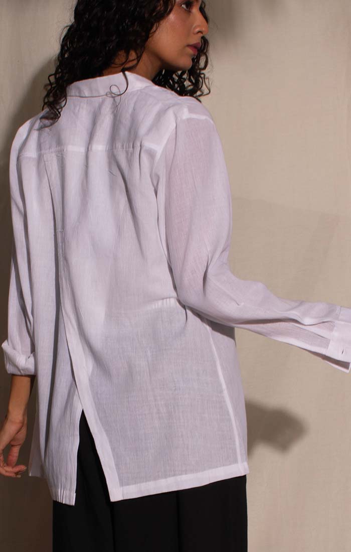 Handwoven Mul Shirt with back slit - white, Black, Blue or red
