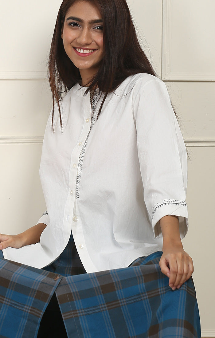 White Organic Cotton Shirt with Kantha