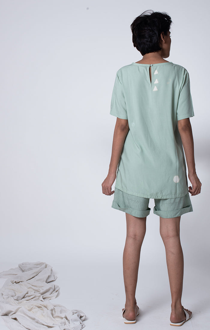 Sage Green Tee with shorts