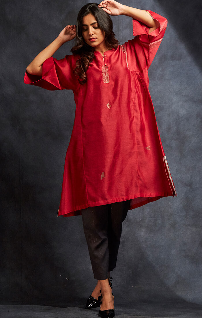 Chanderi Rose Fuschia Phiran with pants