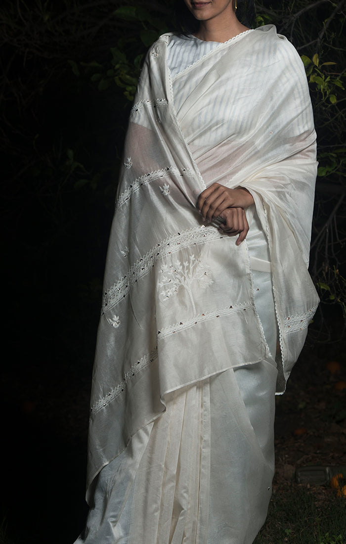 Into the Woods Saree with Blouse - Ivory