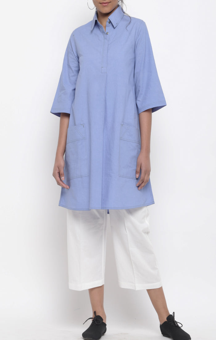 Jodhpur Blue Organic Cotton Shift Dress