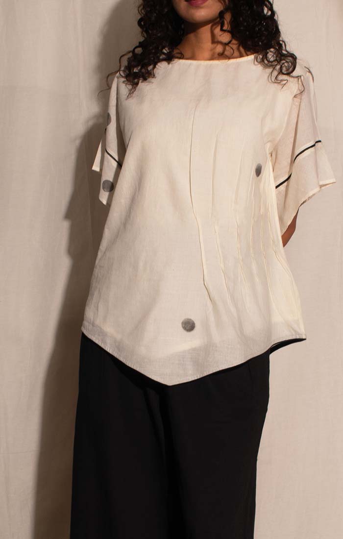 Ivory Flared Top with Black Organic Cotton Culottes