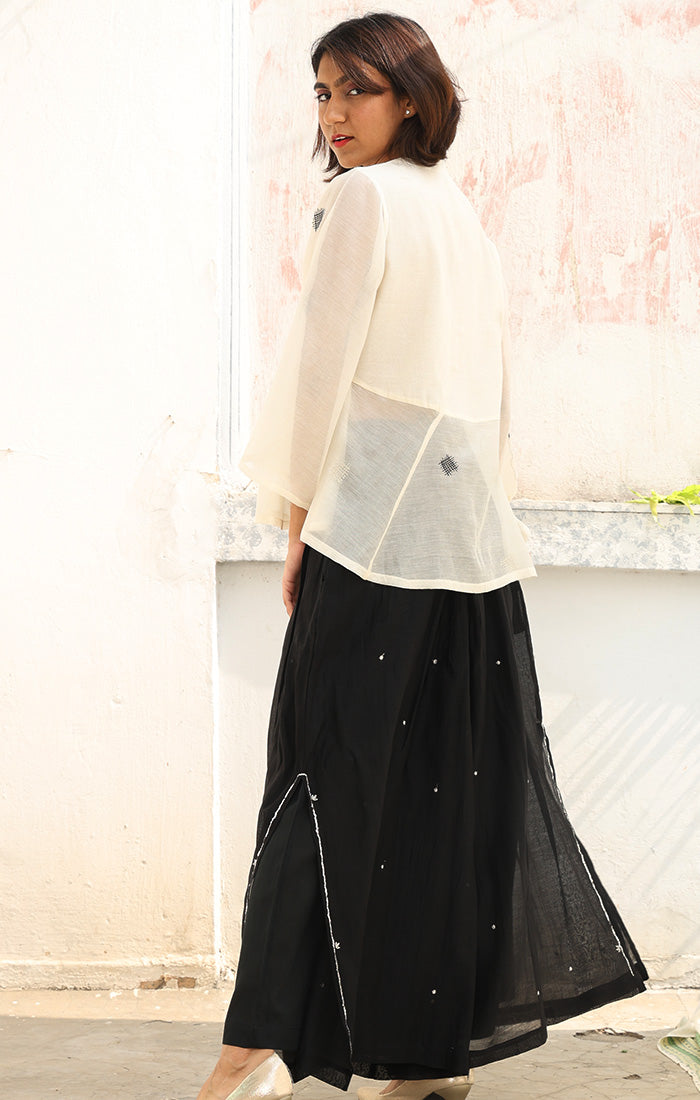 Kedia Top Chanderi in Pearl white with Culottes