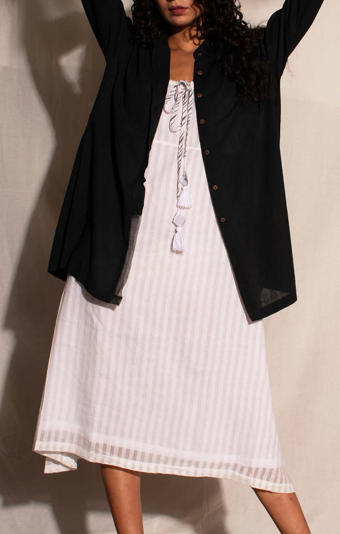 Copy of Handwoven Mul Shirt with back slit  Black