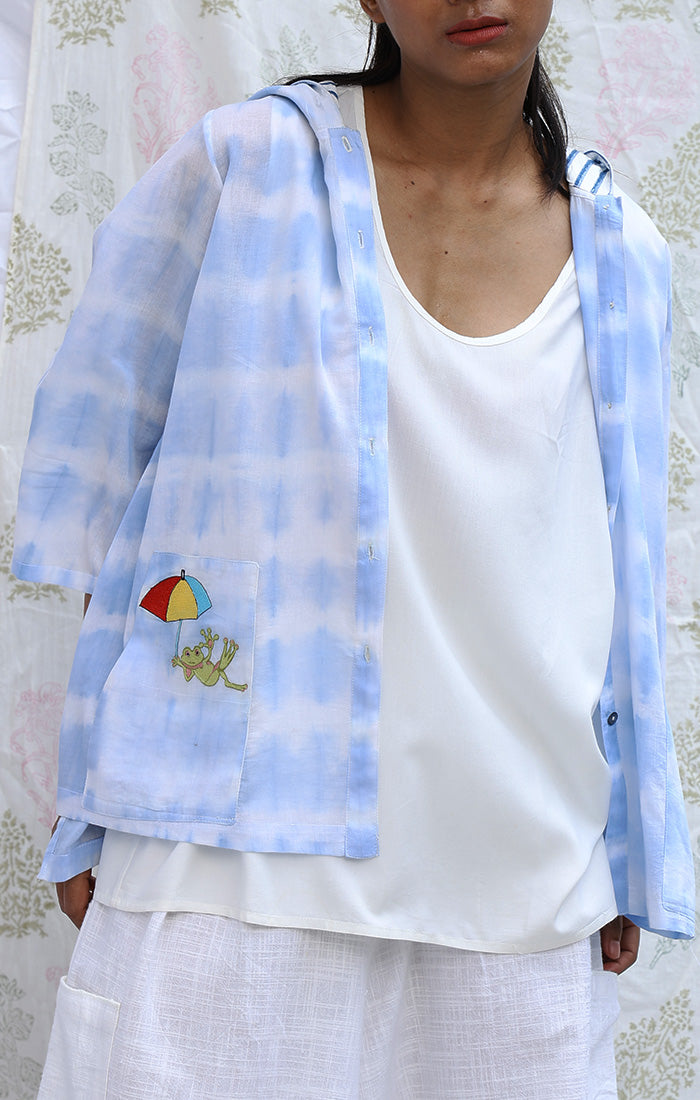 Powder Blue Hoodie Shirt - Arashi Shibori