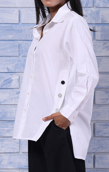 White Organic Cotton Shirt with Side Slits