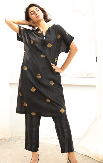 Obsidian Black Chanderi Kurta with Pants