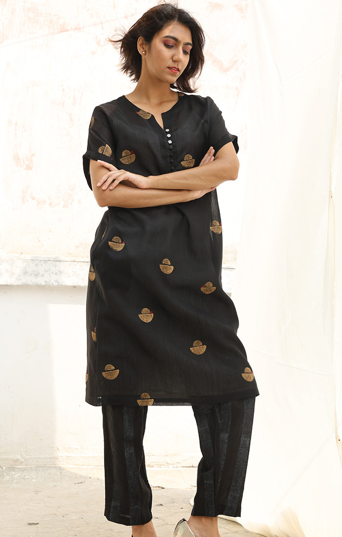 Obsidian Black Chanderi Kurta with Pants