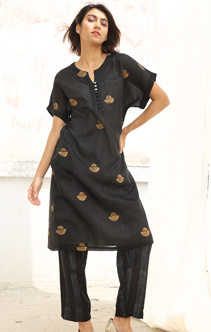 Obsidian Black Chanderi Kurta with Pants