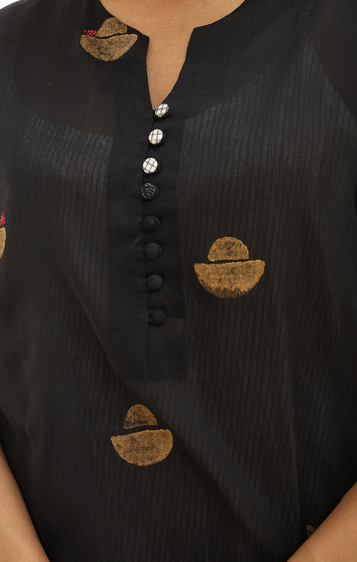 Obsidian Black Chanderi Kurta with Pants