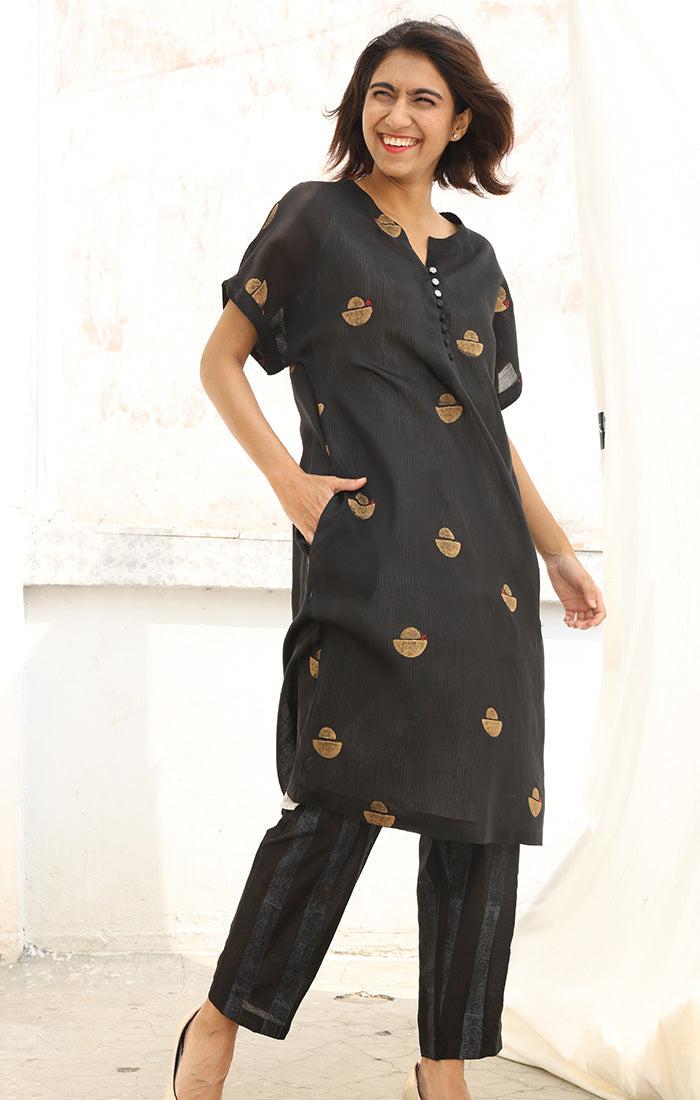 Obsidian Black Chanderi Kurta with Pants