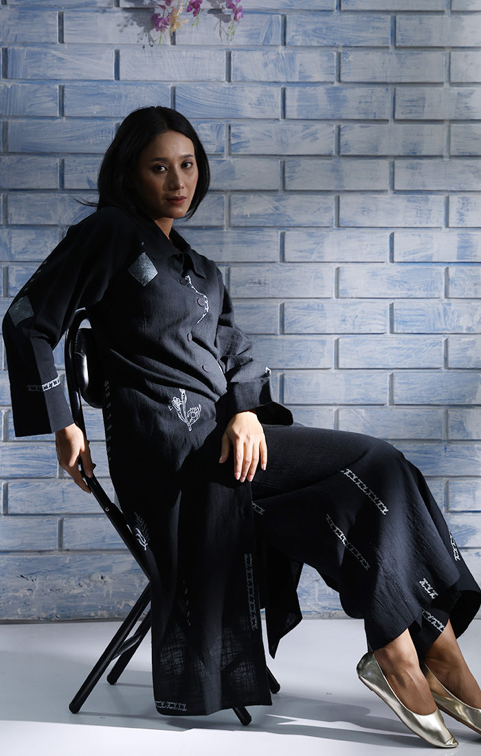 Abstract Charcoal Handblock Printed Tunic in Sable Black