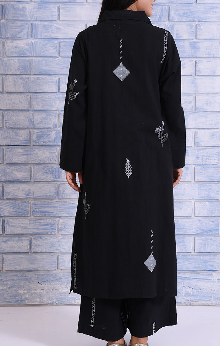 Abstract Charcoal Handblock Printed Tunic in Sable Black