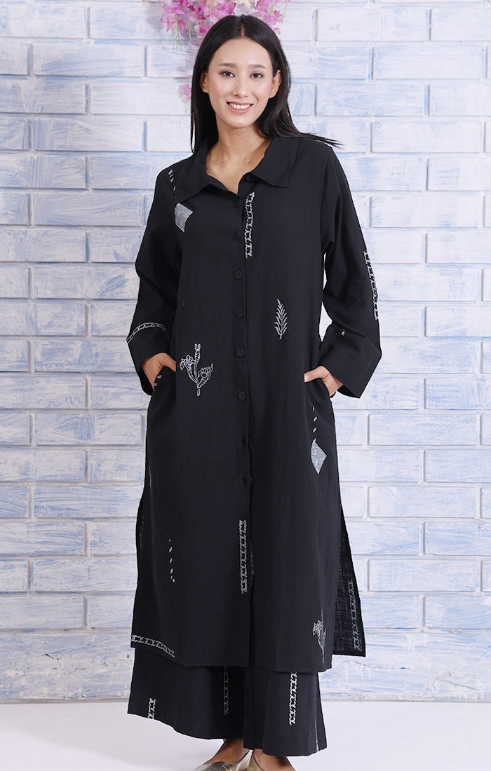 Abstract Charcoal Handblock Printed Tunic in Sable Black