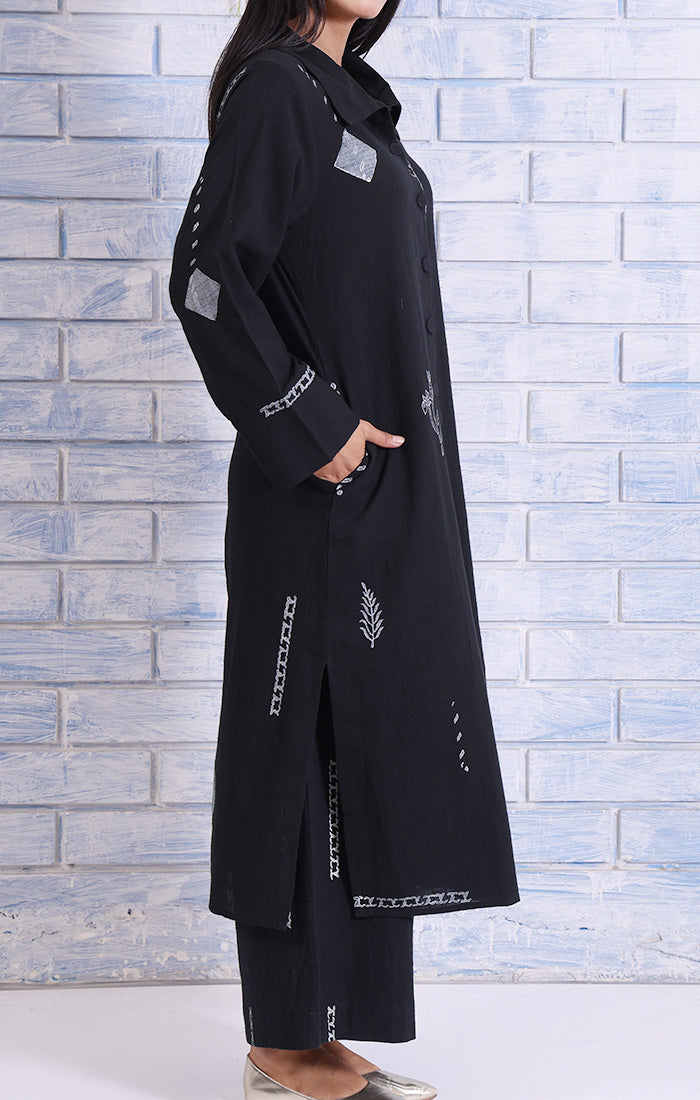 Abstract Charcoal Handblock Printed Tunic in Sable Black