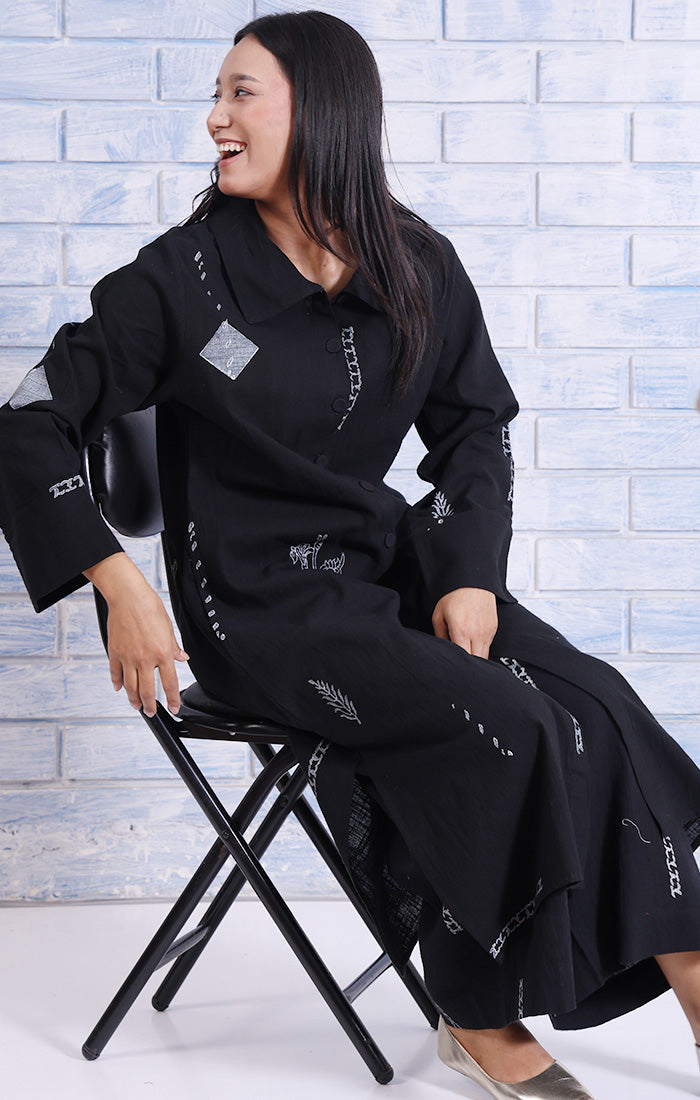 Abstract Charcoal Handblock Printed Tunic in Sable Black