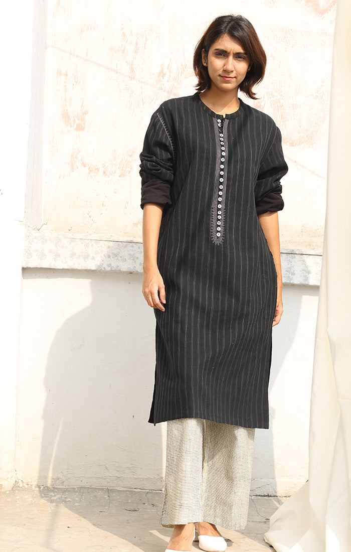 Embroidered Kurta in Charcoal