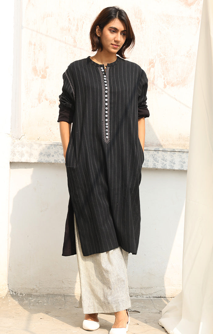 Embroidered Kurta in Charcoal