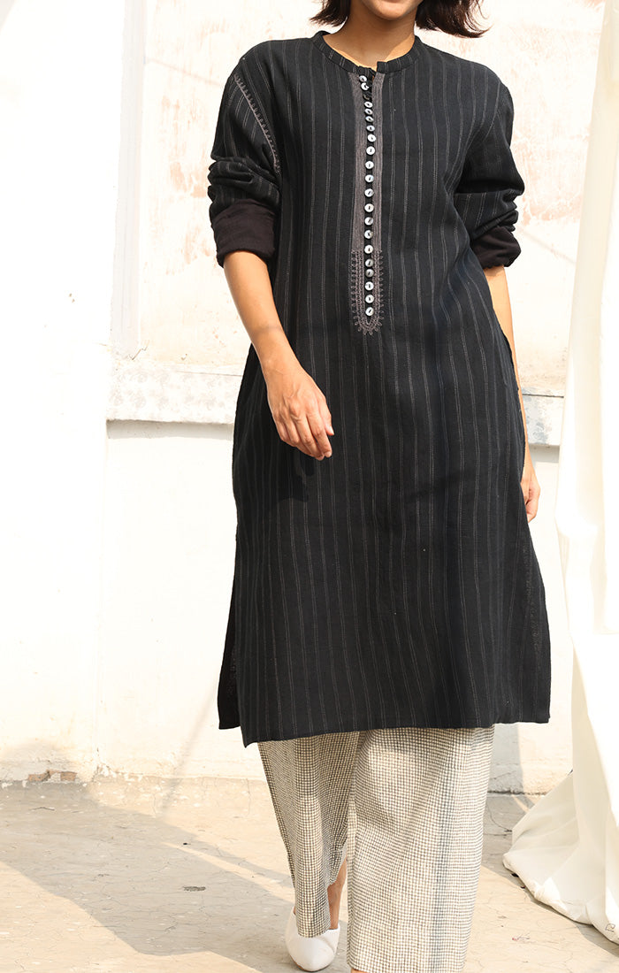 Embroidered Kurta in Charcoal