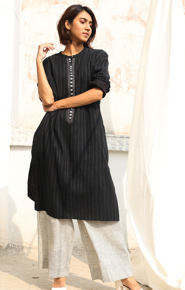 Embroidered Kurta in Charcoal