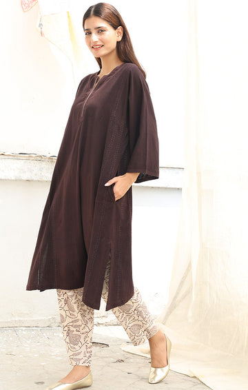 Cedar Brown Handspun Handwoven Cotton Kurta