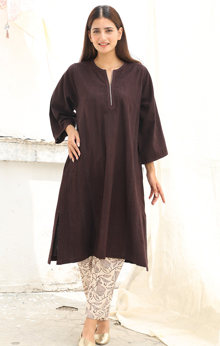 Cedar Brown Handspun Handwoven Cotton Kurta