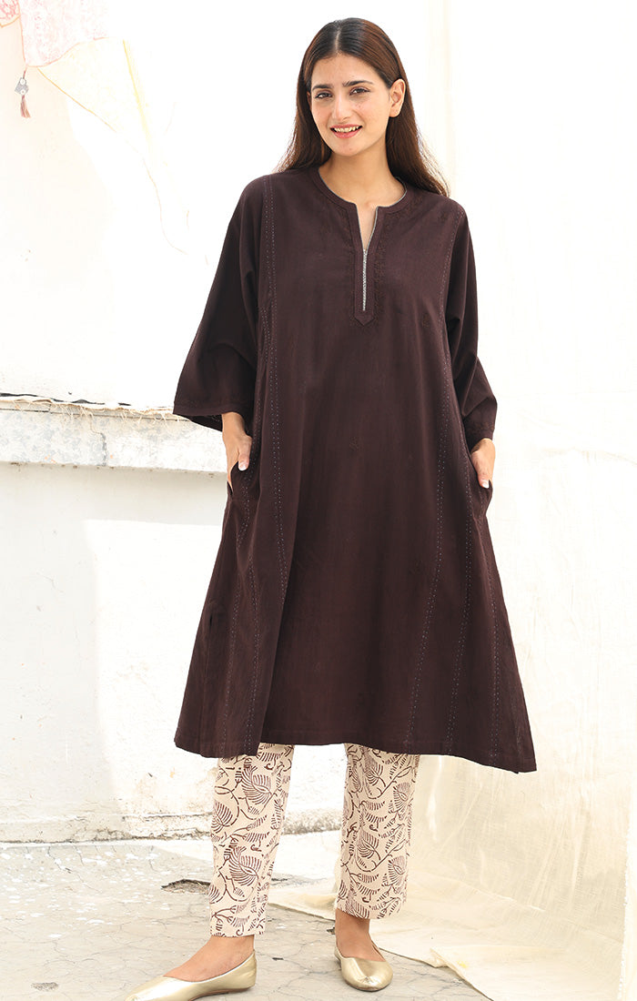 Cedar Brown Handspun Handwoven Cotton Kurta