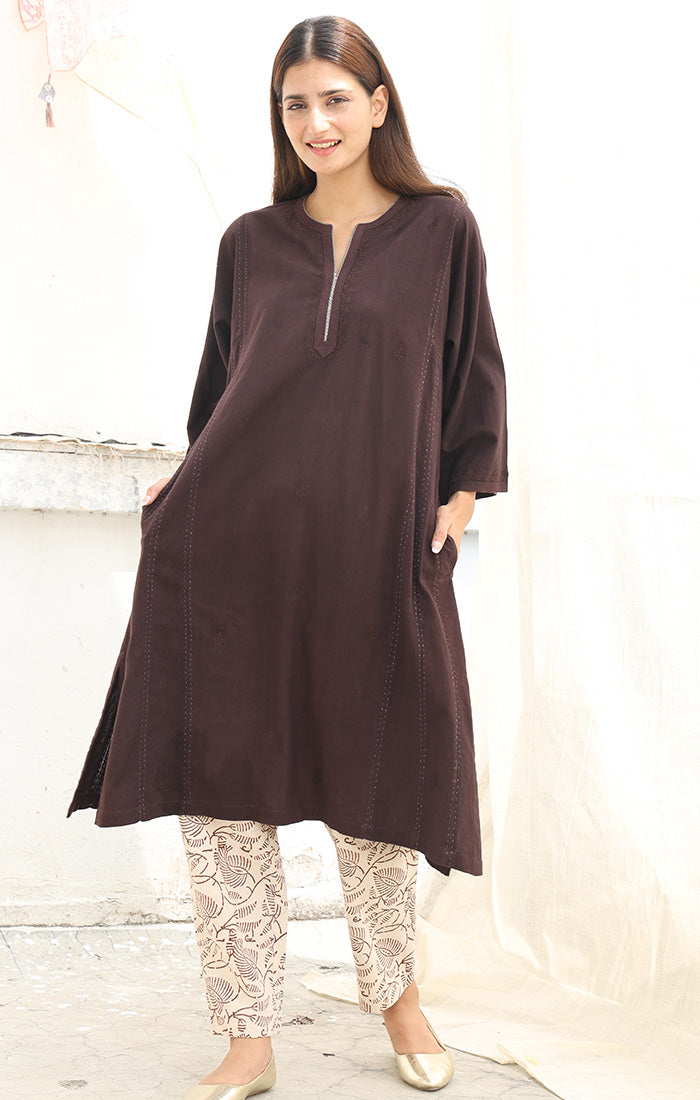 Cedar Brown Handspun Handwoven Cotton Kurta