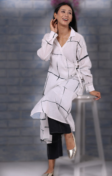 Wrap Tunic (Angrakha) in Pin Stripe Open Check Clamp Dye