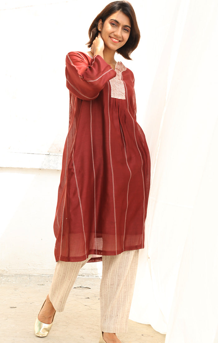 Chanderi Kurta in Cinnamon with Pants