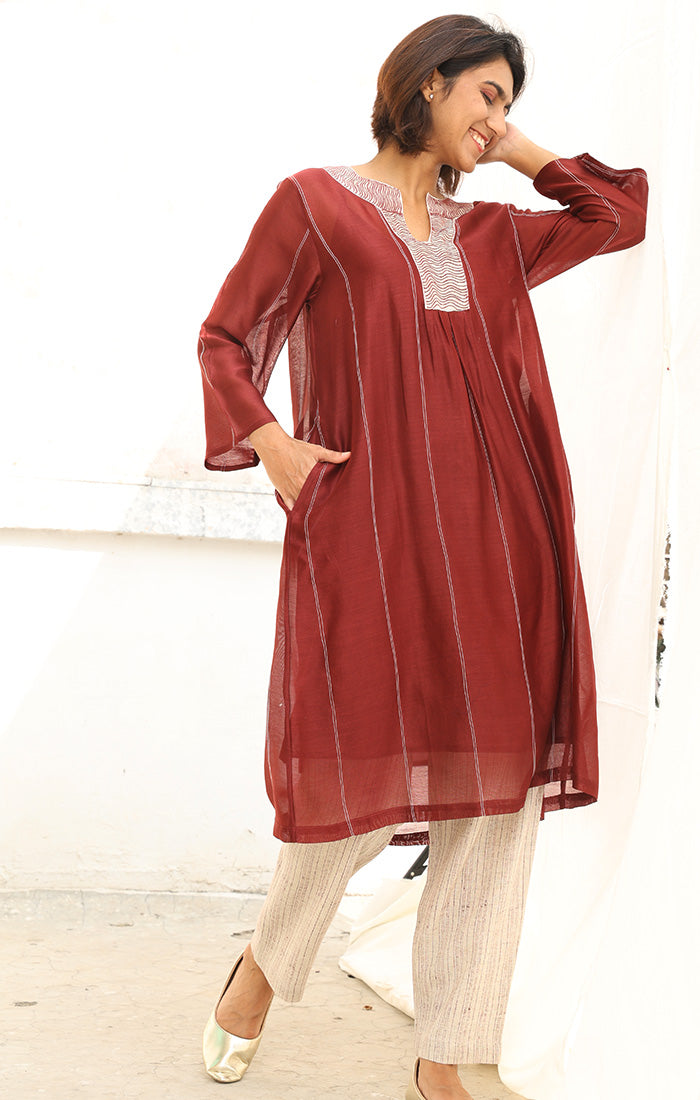 Chanderi Kurta in Cinnamon with Pants