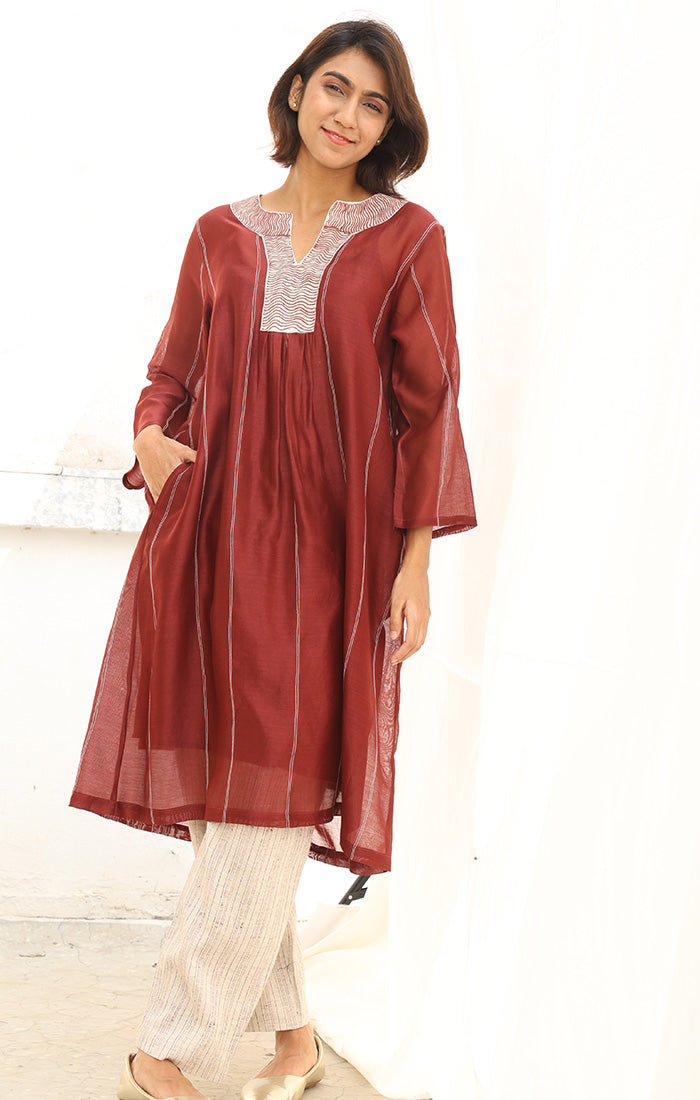 Chanderi Kurta in Cinnamon with Pants