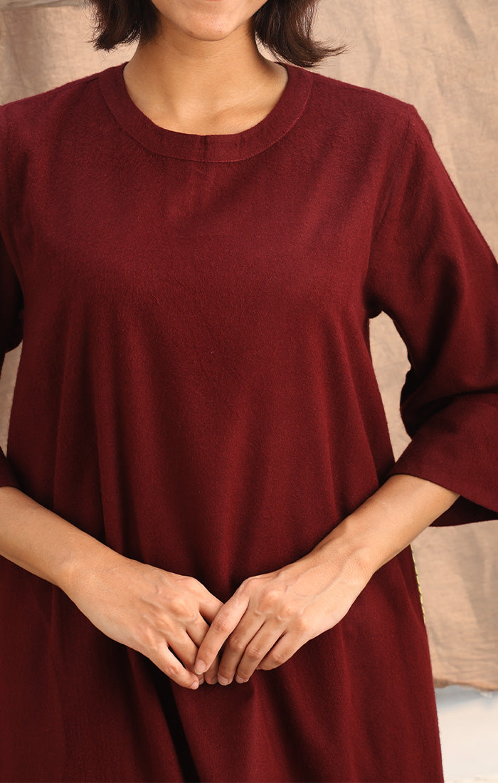 Cinnamon Wool Twill Tunic with Handblock Printed Pants