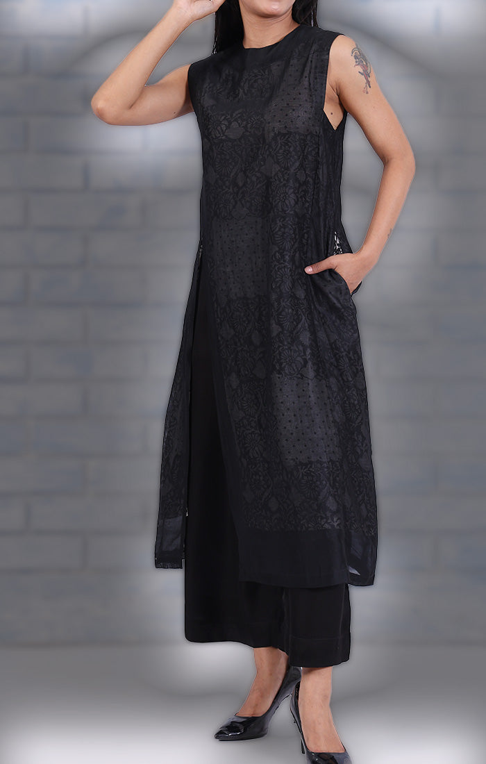 Sable Black Chanderi Tunic with Pants