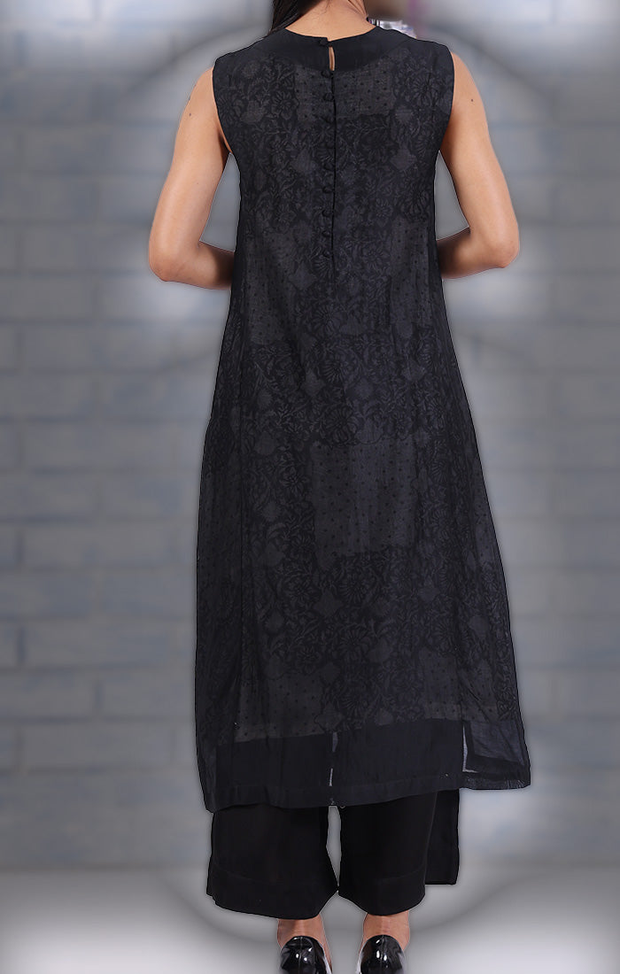 Sable Black Chanderi Tunic with Pants