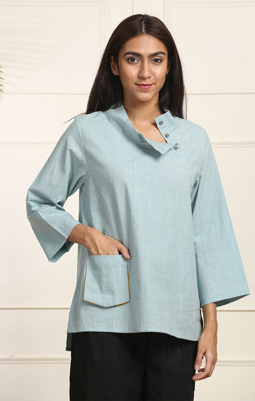 SALE-Teal Cotton Linen Top